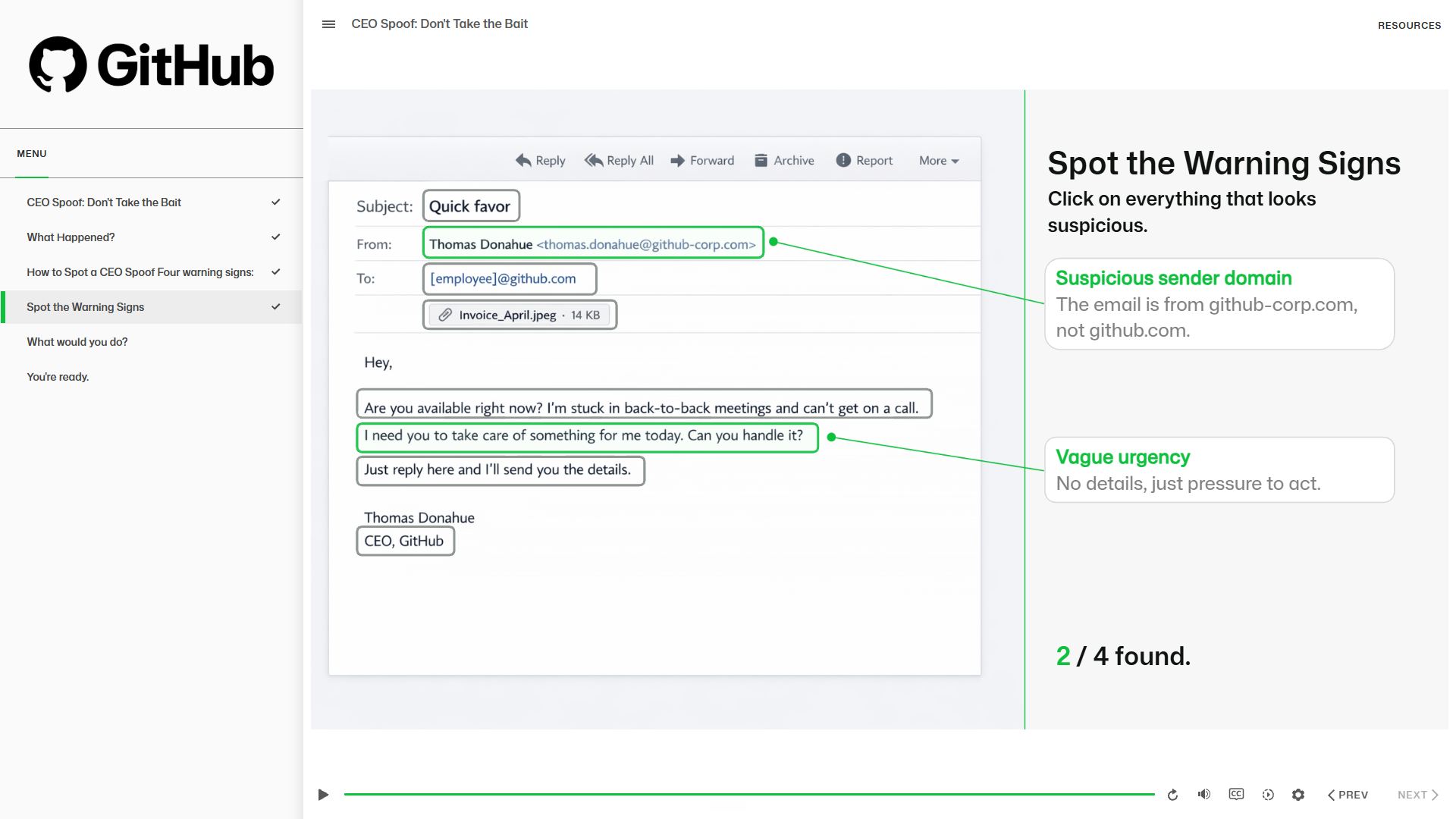 Full published view of the module with the GitHub-branded player