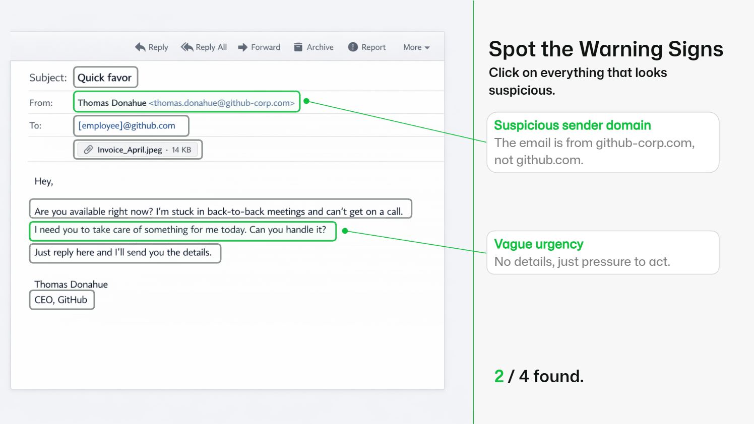 Preview of the CEO Spoof Storyline module